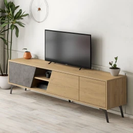 Έπιπλο τηλεόρασης Fiona χρώμα sapphire oak - γκρι ρετρό 180x35,6x48εκ.