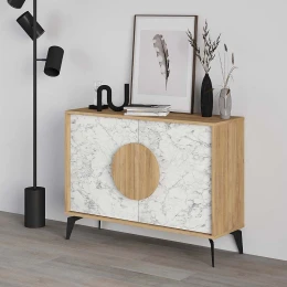 Μπουφές Gora χρώμα sapphire oak - λευκό εφέ μαρμάρου 110x35,6x82εκ.