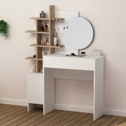 Τουαλέτα με καθρέπτη Mup χρώμα λευκό - sapphire oak 105x35x151εκ.