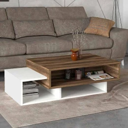 Τραπεζάκι σαλονιού Tab χρώμα λευκό - καρυδί 105x60x32εκ.