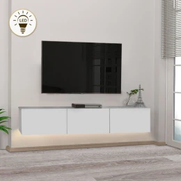 Έπιπλο τηλεόρασης επιτοίχιο Damla με LED χρώμα λευκό 180x29,5x29,5εκ.