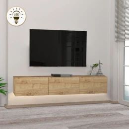 Έπιπλο τηλεόρασης επιτοίχιο Damla με LED χρώμα sapphire oak 180x29,5x29,5εκ.