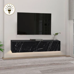Έπιπλο τηλεόρασης επιτοίχιο Aristo με LED χρώμα μαύρο - εφέ μαρμάρου 135x31,6x25εκ.