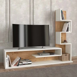 Έπιπλο τηλεόρασης Metehan χρώμα λευκό - sapphire oak 149,5x29,5x120εκ.