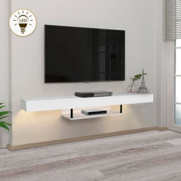 Έπιπλο τηλεόρασης επιτοίχιο Albares με LED χρώμα λευκό 150x29,6x22εκ.