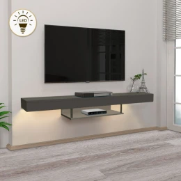 Έπιπλο τηλεόρασης επιτοίχιο Albares με LED χρώμα ανθρακί 150x29,6x22εκ.