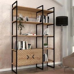 Βιβλιοθήκη Eduardo μεταλλική - μελαμίνης χρώμα sapphire oak 120x39x180εκ.