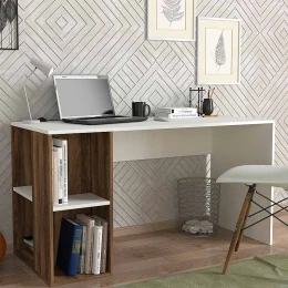 Γραφείο εργασίας Coral χρώμα λευκό - καρυδί 140x60x75εκ.