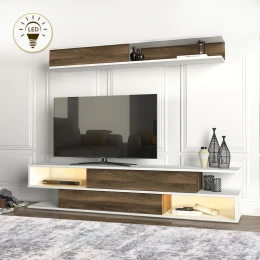 Σύνθεση τηλεόρασης Manet με LED χρώμα λευκό - καρυδί 180x29,5x39εκ.