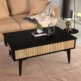 Τραπεζάκι σαλονιού Bolea χρώμα modern black - φυσικό οξιάς 90x60x38,6εκ.