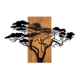 Διακοσμητικό τοίχου Acacia Tree ξύλινο - μεταλλικό χρώμα καρυδί - μαύρο 90x3x58εκ.