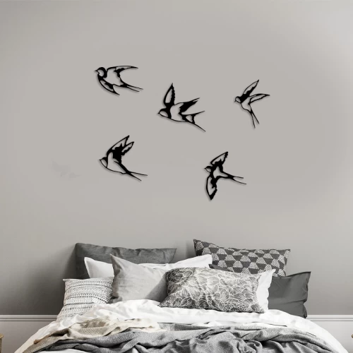 Διακοσμητικό τοίχου Swallows 5 τμχ μεταλλικό χρώμα μαύρο 19x19εκ.