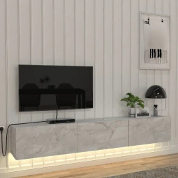 Έπιπλο τηλεόρασης επιτοίχιο Damla με LED χρώμα λευκό εφέ μαρμάρου 180x29,5x29,5εκ.