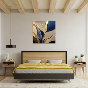 Πίνακας σε καμβά "Dance of Gold and Blue" ψηφιακής εκτύπωσης 100x100x3εκ.