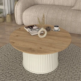 Τραπεζάκι σαλονιού Bohema χρώμα ivory - sepet oak Ø85x43,2εκ.