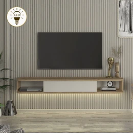 Έπιπλο τηλεόρασης επιτοίχιο Cross με LED χρώμα sepet oak - sandstone 150x29,6x19,2εκ.