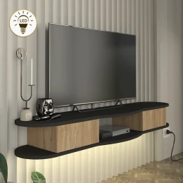 Έπιπλο τηλεόρασης επιτοίχιο Perk με LED χρώμα ανθρακί - sepet oak 150x35x19,2εκ.