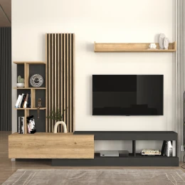 Σύνθεση τηλεόρασης Vermont χρώμα ανθρακί - sepet oak 240x40x192εκ.