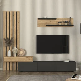 Σύνθεση τηλεόρασης Rosaline χρώμα ανθρακί - sepet oak 233x31,3x196,8εκ.