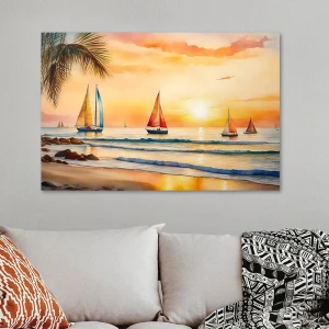 Πίνακας σε καμβά "Tropical Sails at the Sunset" ψηφιακής εκτύπωσης 100x70x3εκ.