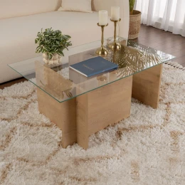Τραπεζάκι σαλονιού Vetrino γυάλινο χρώμα honey oak 105x65x40εκ.