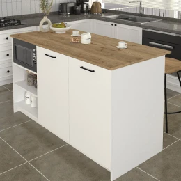 Τραπέζι - Πάγκος κουζίνας Peres χρώμα λευκό - sepet oak 150x70x91,8εκ.