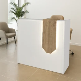 Γραφείο υποδοχής - reception Navita με LED χρώμα λευκό - sepet oak 113,6x42x111,8εκ.