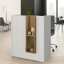 Γραφείο υποδοχής - reception Bonveno χρώμα λευκό - sepet oak 90x43,2x110εκ.