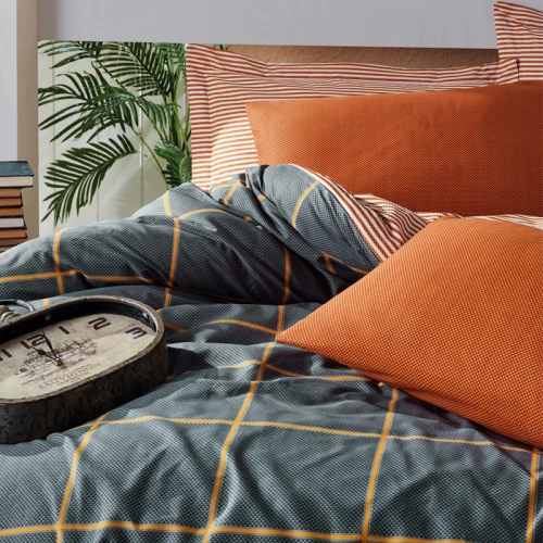 Σετ παπλωματοθήκη Stark Cotton Box 4 τμχ Διπλή (200x220) χρώμα cinnamon - μπλε
