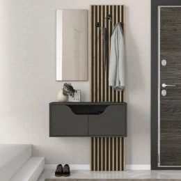 Έπιπλο εισόδου Naro χρώμα ανθρακί - sepet oak 90x35x204,2εκ.