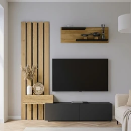 Σύνθεση τηλεόρασης Rosaline χρώμα ανθρακί - sepet oak 183x31,3x196,9εκ.