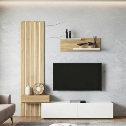 Σύνθεση τηλεόρασης Rosaline χρώμα λευκό - sepet oak 183x31,3x196,9εκ.