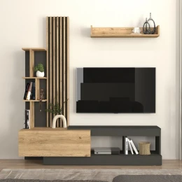 Σύνθεση τηλεόρασης Vermont χρώμα ανθρακί - sepet oak 180x40x193,8εκ.