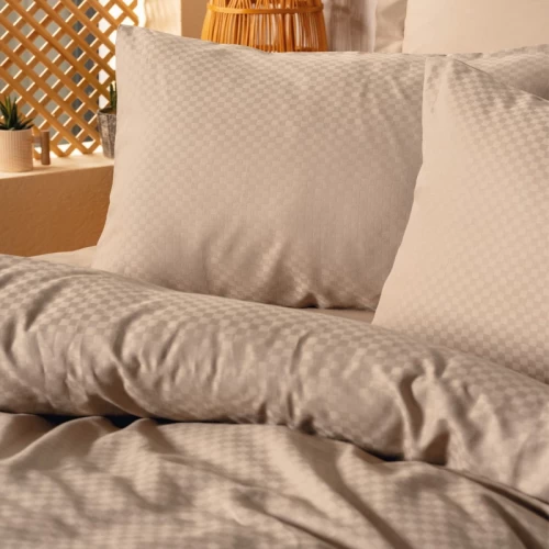 Σετ παπλωματοθήκη Plaid Cotton Box 3 τμχ Μονή (160x220) χρώμα mink