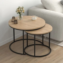 Τραπεζάκι σαλονιού σετ 2 τμχ Hilal χρώμα sapphire oak Ø66x49,5εκ.