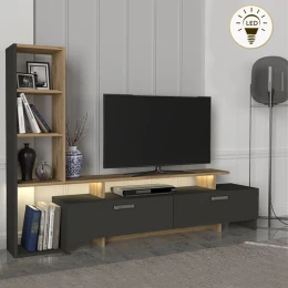 Σύνθεση τηλεόρασης Simal με LED χρώμα ανθρακί - sepet oak 168,2x31,3x120εκ.