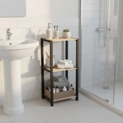 Ραφιέρα δαπέδου - Κομοδίνο ξύλινο - πλαστικό χρώμα φυσικό - μαύρο 37x29x79εκ.