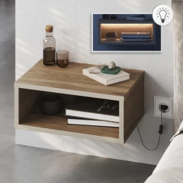 Κομοδίνο επιτοίχιο Brik με LED χρώμα καρυδί Ud - sandstone 45x30x18εκ.