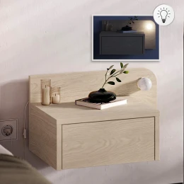 Κομοδίνο επιτοίχιο Dotta με LED χρώμα light oak 52x33,6x28εκ.