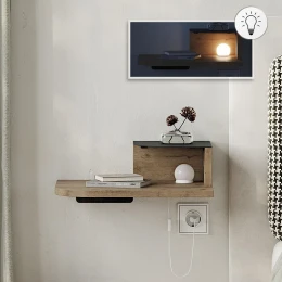 Κομοδίνο επιτοίχιο Luno με LED χρώμα sepet oak 40x30x16,2εκ.
