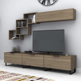 Σύνθεση τηλεόρασης Heydar χρώμα καρυδί 210x35x40εκ.