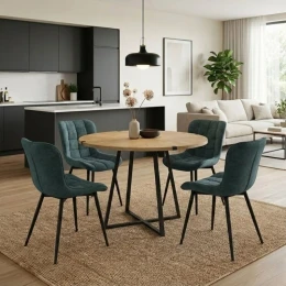 Σετ τραπεζαρία 5τμχ Rubes - Chiara χρώμα φυσικό οξιάς - πράσινο Ø100x78εκ.