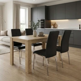 Σετ τραπεζαρία 5τμχ Darlen - Alma χρώμα sapphire oak - μαύρο 125x72x74εκ.