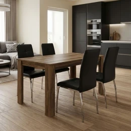 Σετ τραπεζαρία 5τμχ Darlen - Alma χρώμα καρυδί - μαύρο 125x72x74εκ.