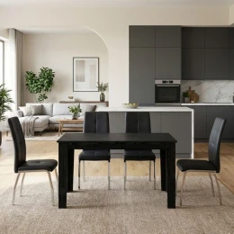Σετ τραπεζαρία 5τμχ Darlen - Alma χρώμα sencron black - μαύρο 125x72x74εκ.