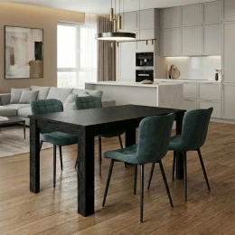 Σετ τραπεζαρία 5τμχ Darlen - Chiara χρώμα sencron black - πράσινο 125x72x74εκ.