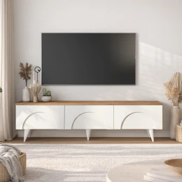 Έπιπλο τηλεόρασης Bono χρώμα λευκό - sepet oak 150x32,3x42,1εκ.