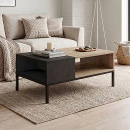 Τραπεζάκι σαλονιού Cailin χρώμα sepet oak - black wood 90x56x40,6εκ.