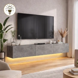 Έπιπλο τηλεόρασης επιτοίχιο Damla με LED χρώμα γκρι σκυροδέματος 180x29,5x29,5εκ.