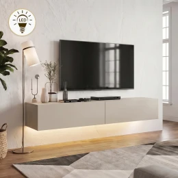 Έπιπλο τηλεόρασης επιτοίχιο Aristo με LED χρώμα sandstone 135x31,6x25εκ.
